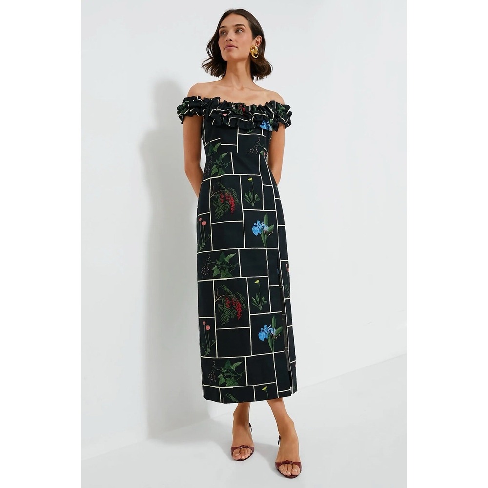 Tuckernuck Black Floral Grid Off-Shoulder Midi Dress